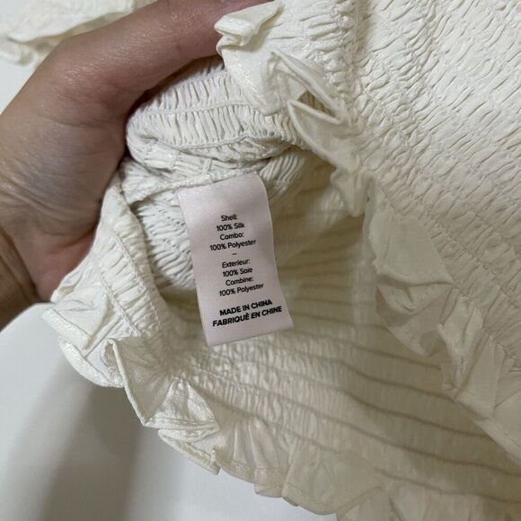 Cinq a Sept ivory white cinched puff sleeve silk blouse top size XS - Picture 2 of 4